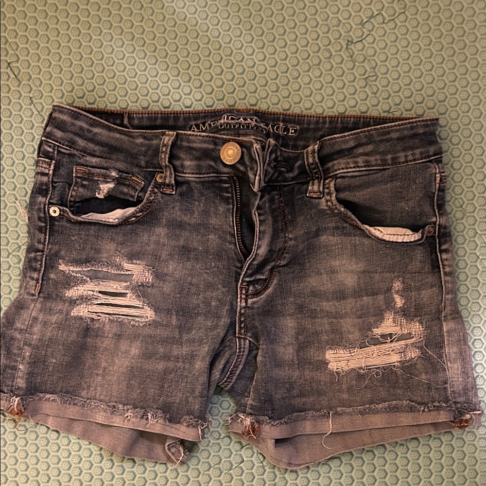 American Eagle Outfitters Dark Gray Distressed Jean Shorts